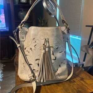 Patricia Nash Cream Shoulder Bag with Tassels